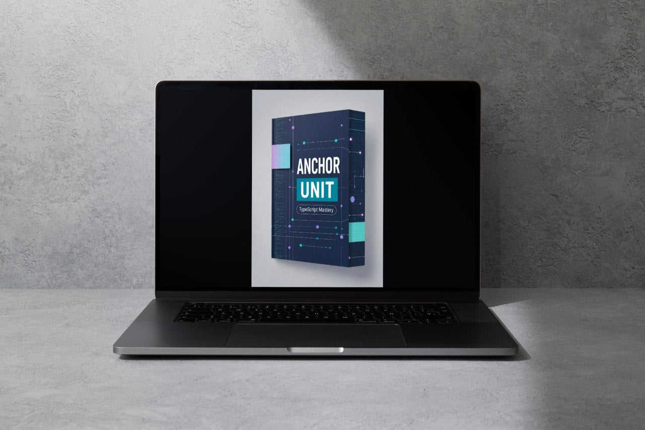 Laptop displaying a product image of 'Anchor Unit' on a gray background