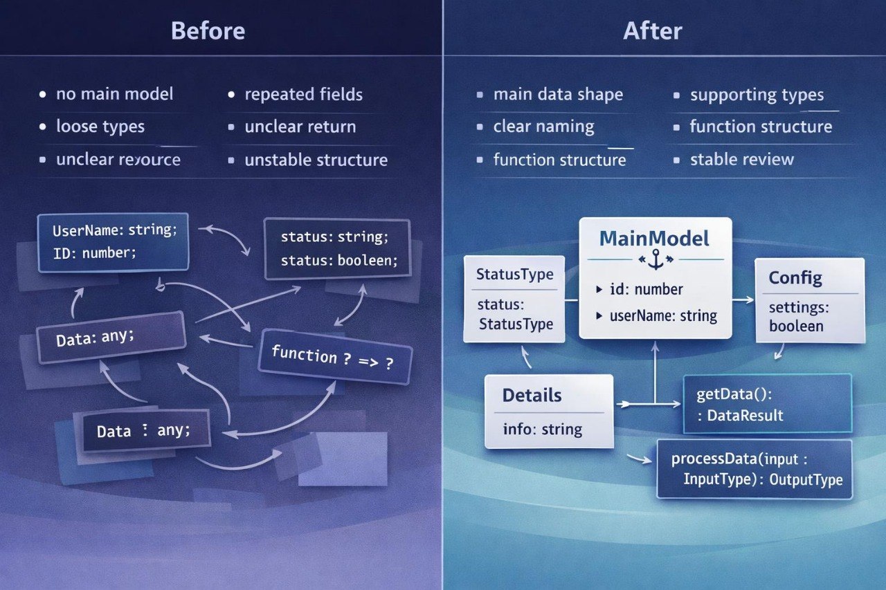 Before and after comparison of data model design on a blue background