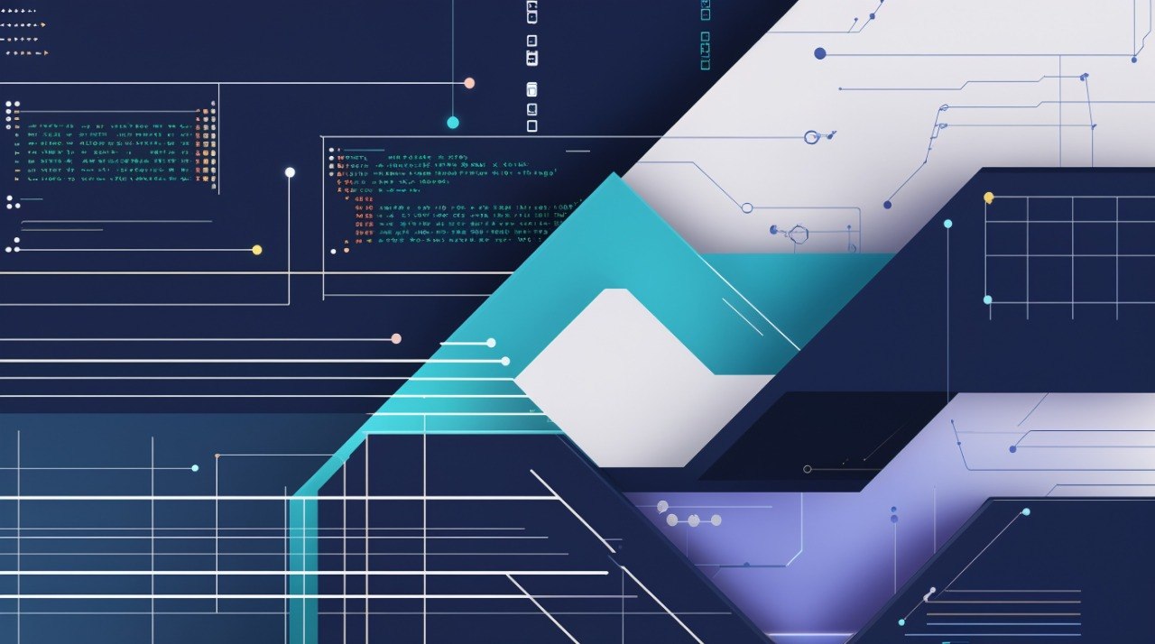 Geometric design with lines and shapes on a blue and white background