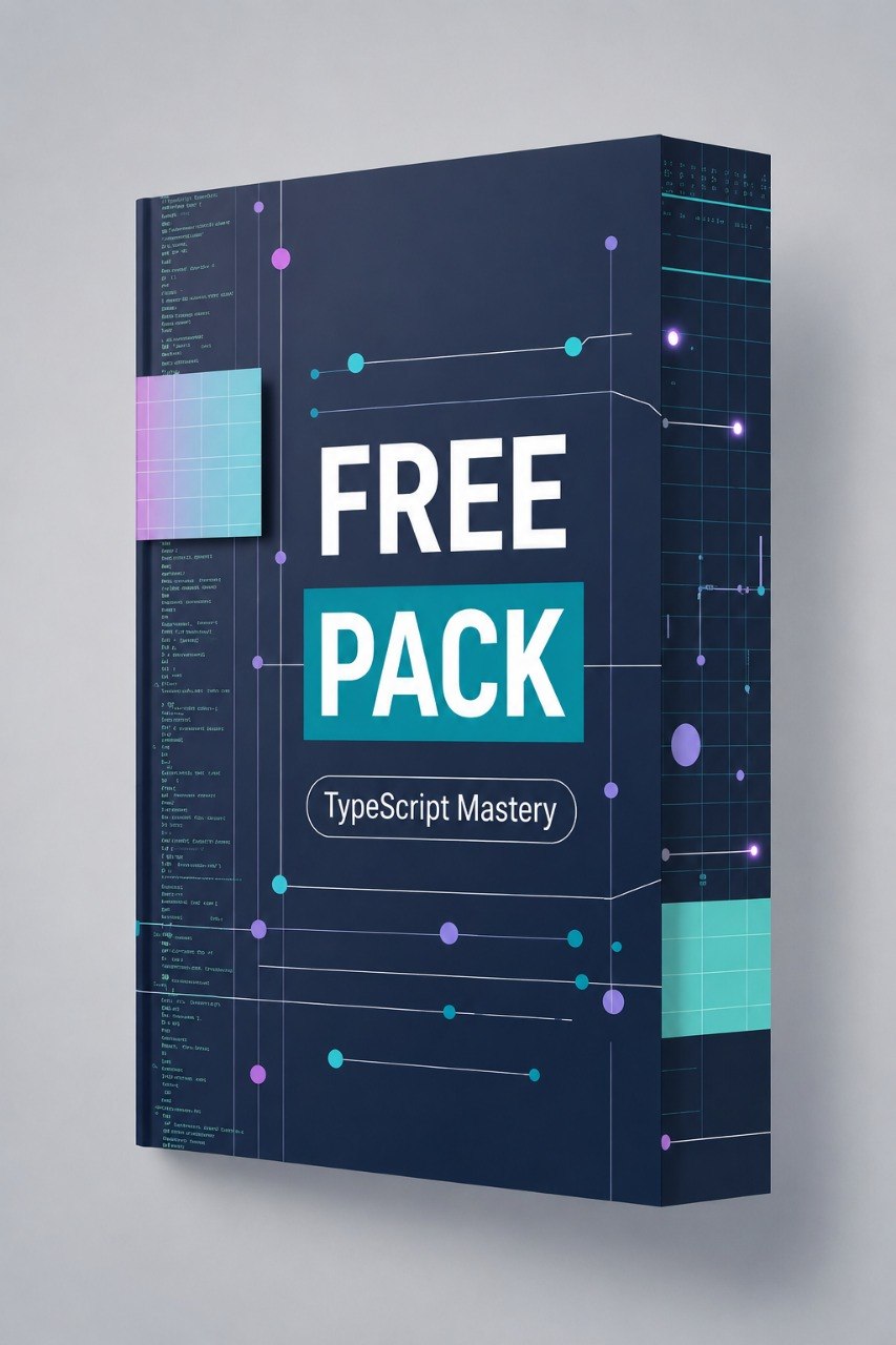 Box labeled 'Free Pack TypeScript Mastery' on a gray background