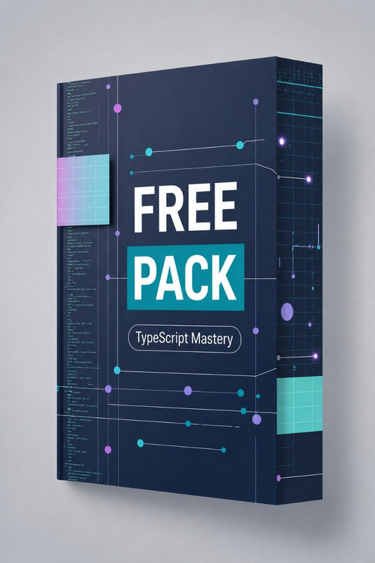 Box labeled 'Free Pack TypeScript Mastery' on a gray background