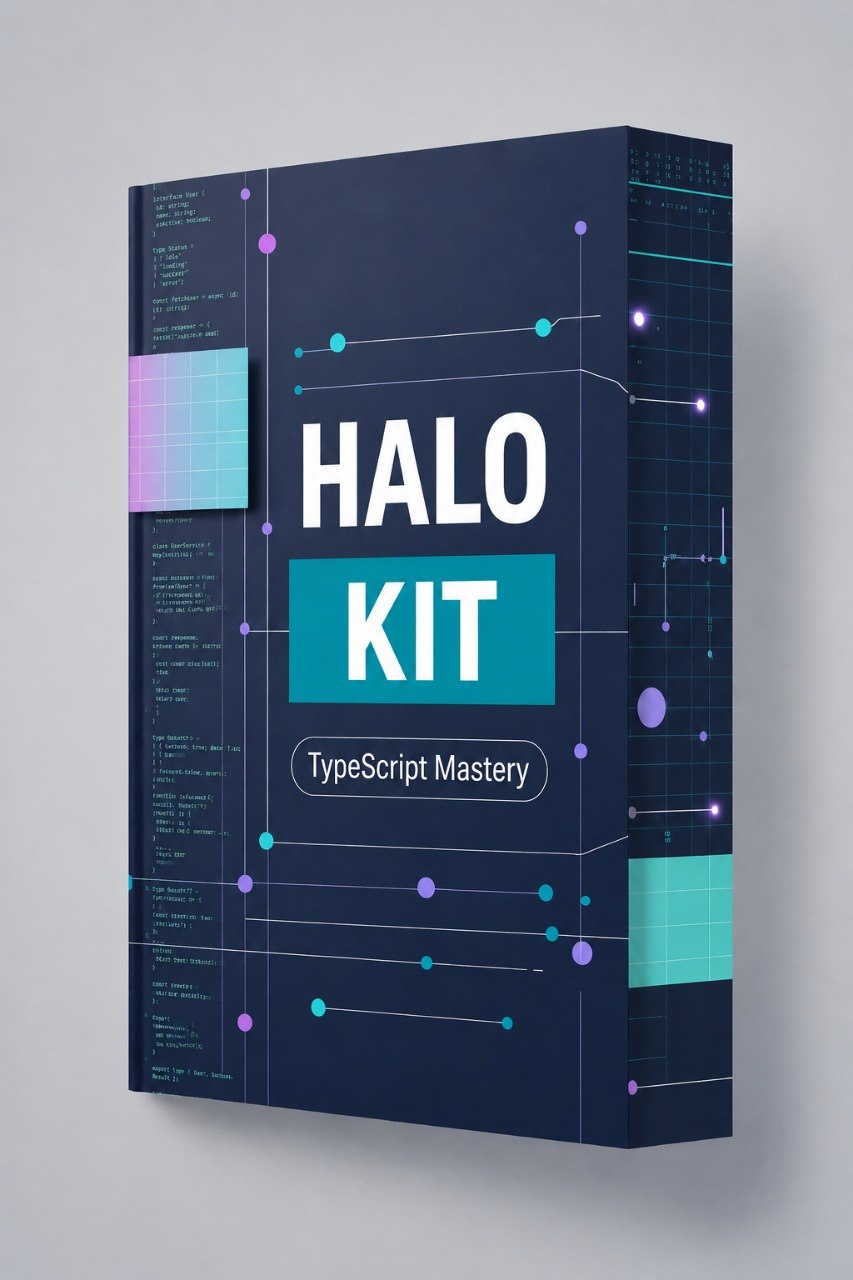 Box labeled 'HALO KIT TypeScript Mastery' on a gray background