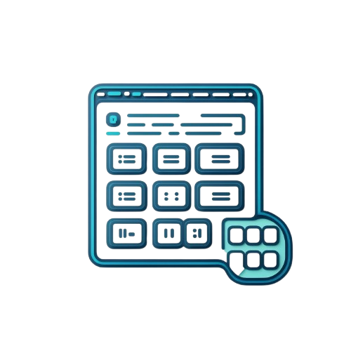 Icon of a digital interface with text boxes and buttons on a white background