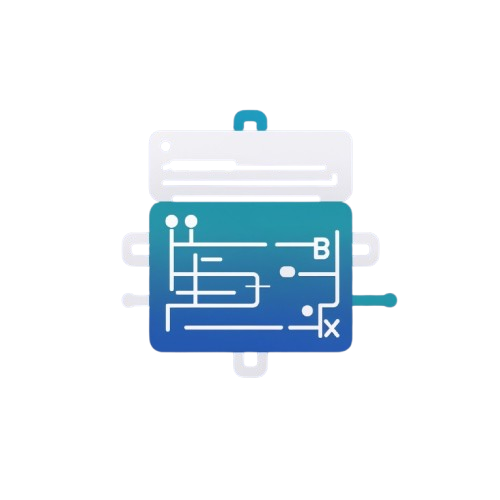 Gradient blue and white icon of a circuit board on a white background