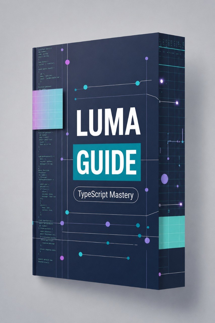 Book titled 'Luma Guide: TypeScript Mastery' on a gray background