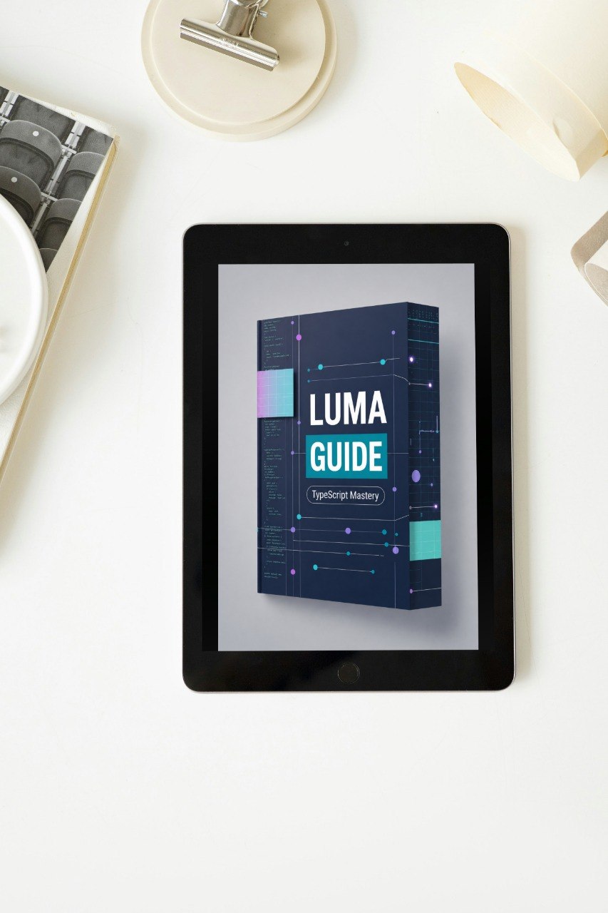 Tablet displaying a Luma Guide on a white surface with a lamp in the background