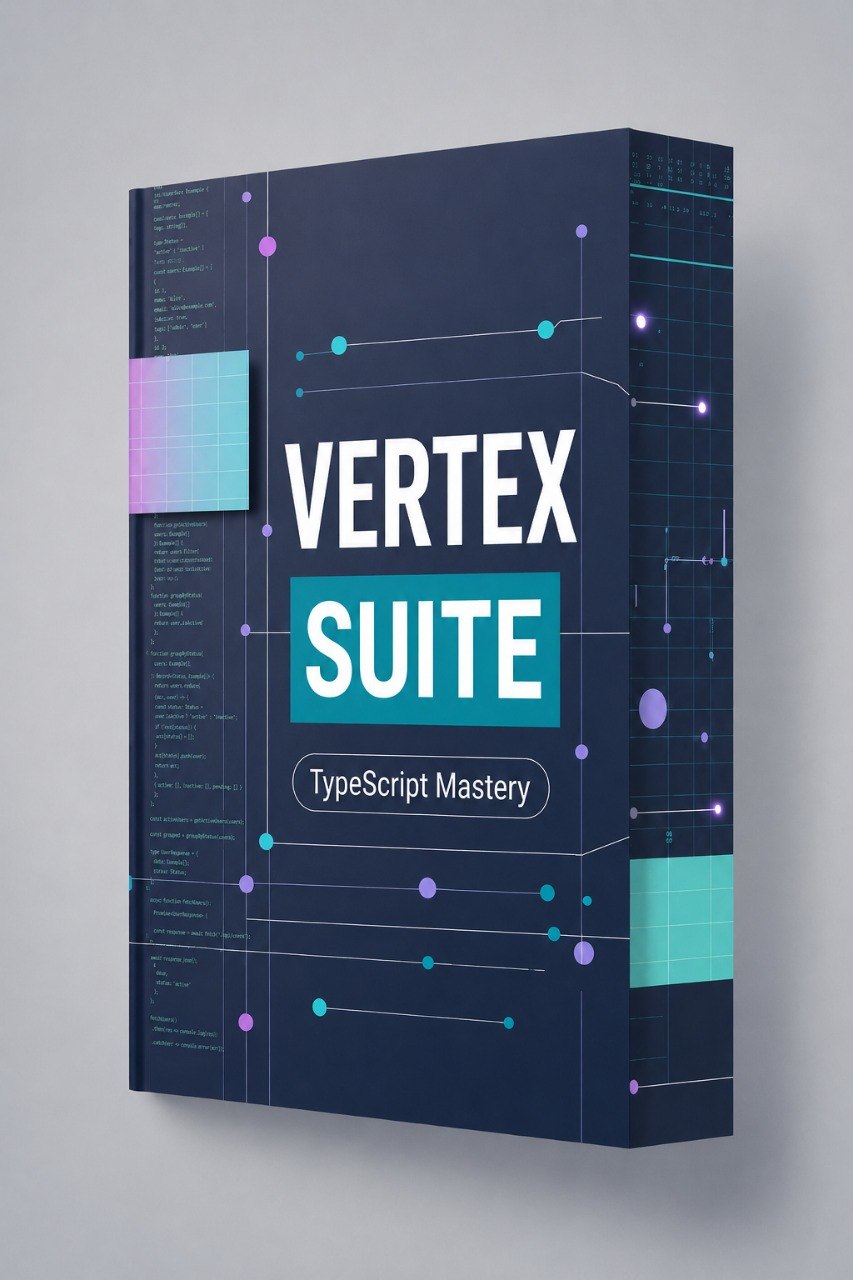 Vertex Suite TypeScript Mastery software package box on a gray background